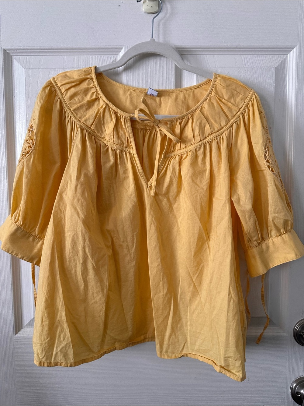 Old Navy Yellow Peasant Blouse with Tie Neck